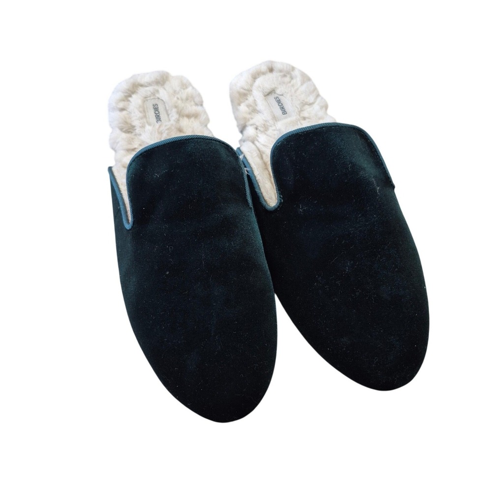 Birdies The Phoebe Dark Green Velvet Faux Fur Lined Mules Slippers Women's 8.5